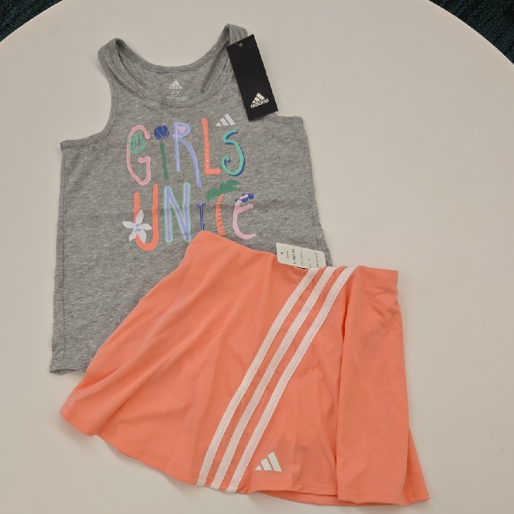 Adidas Gray Tank and Peach Skirt SKORT Set Outfit Girls Size 6 NWT